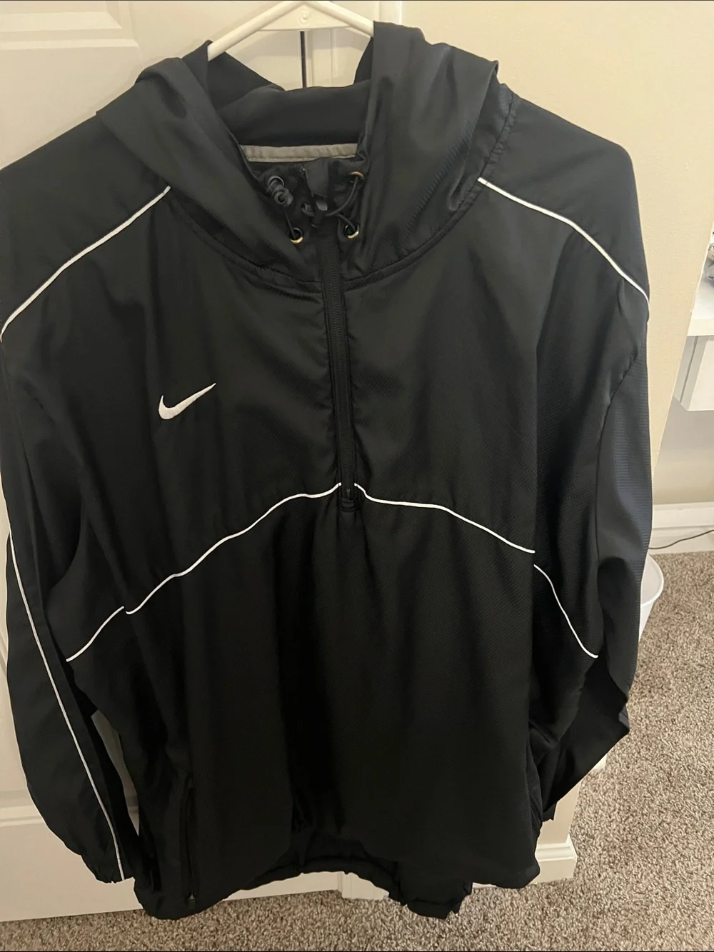 Nike Black Hooded Windbreaker with White Trim